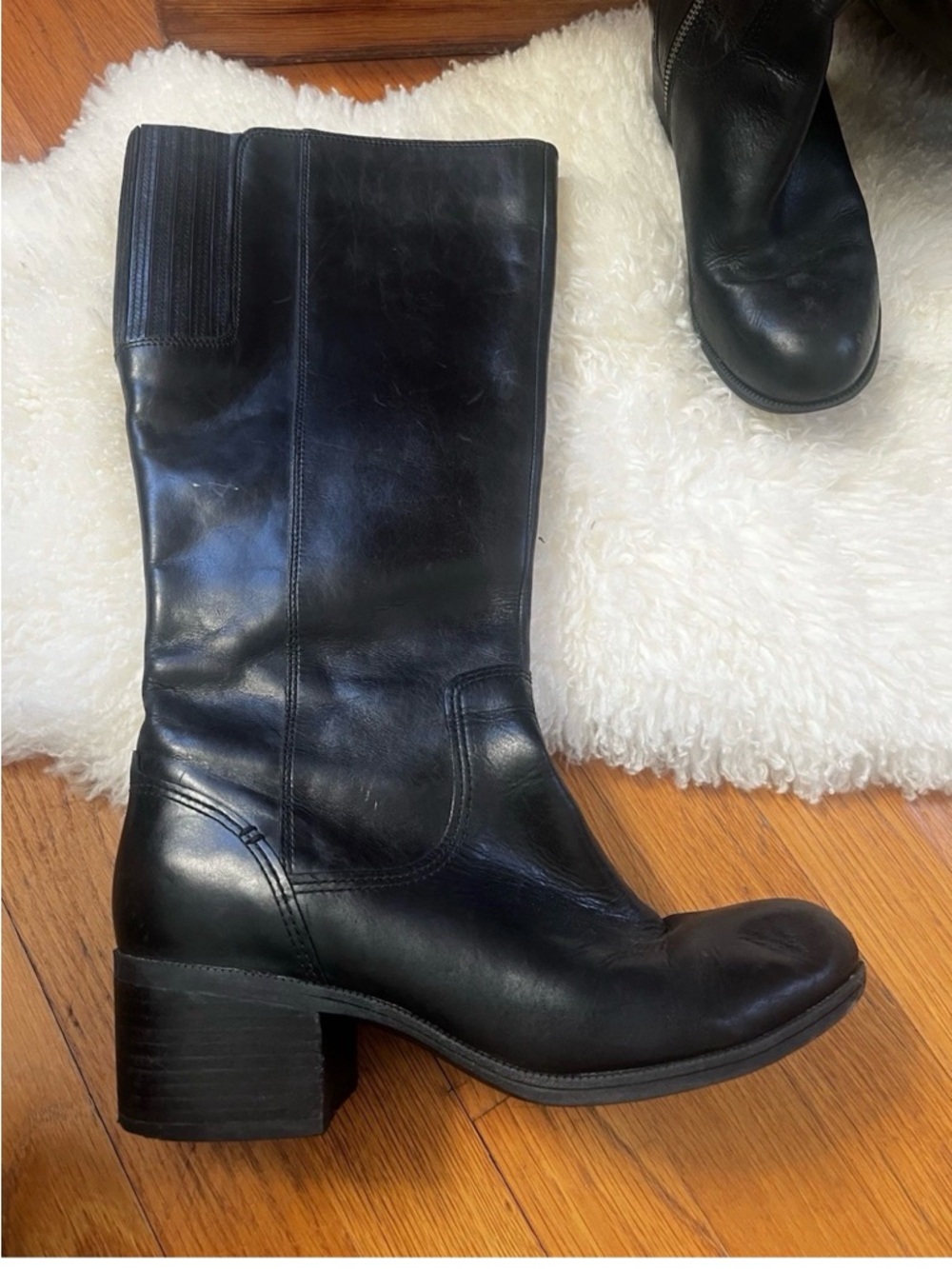 Clarks Black Leather Knee-High Block Heel Boots